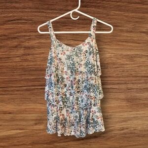 Sleeveless Flowered Ruffle Blouse Size Small